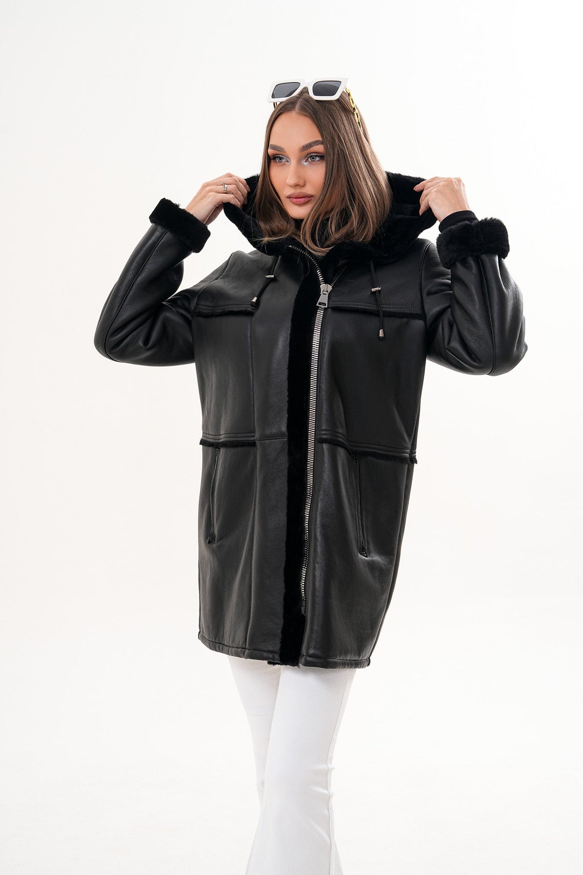 Vinci Leather The Belluna Black Shearling Women Jacket – product view 1