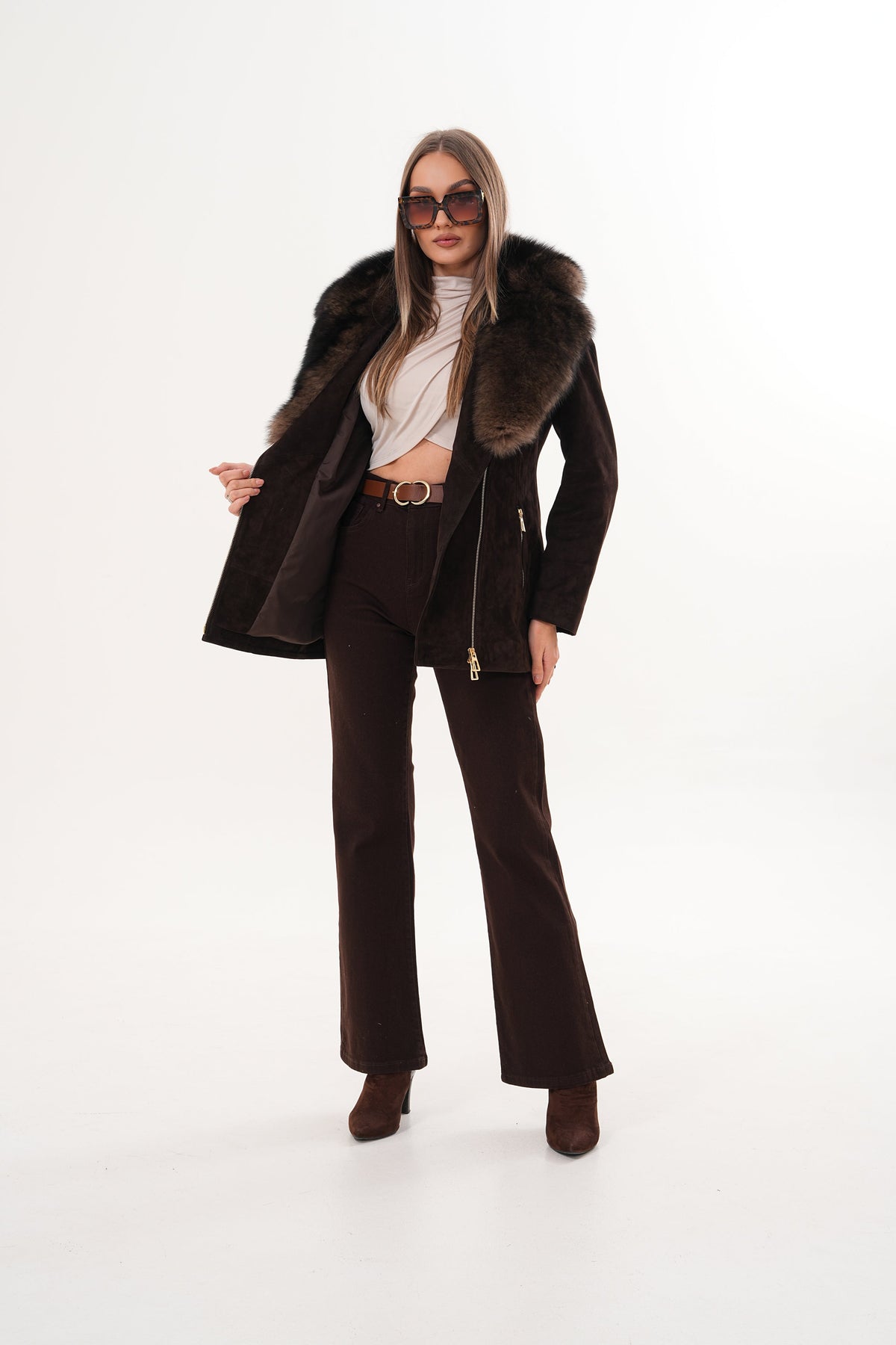 Vinci Leather The Alessia Brown Leather & Fox Fur Women Jacket – product view 8