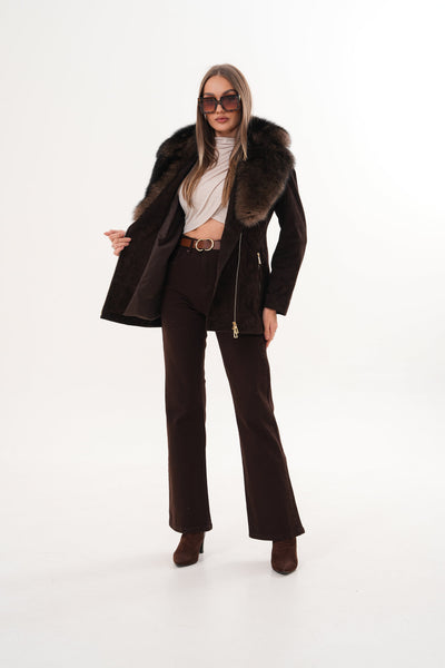 Vinci Leather The Alessia Brown Leather & Fox Fur Women Jacket – product view 8