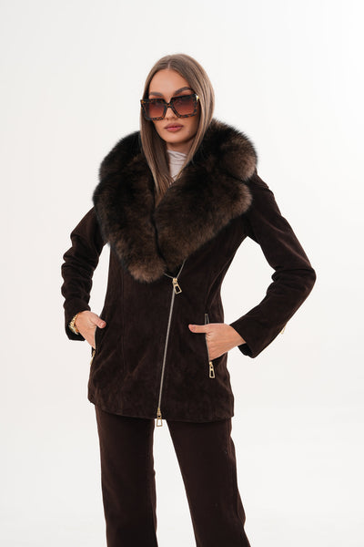 Vinci Leather The Alessia Brown Leather & Fox Fur Women Jacket – product view 1
