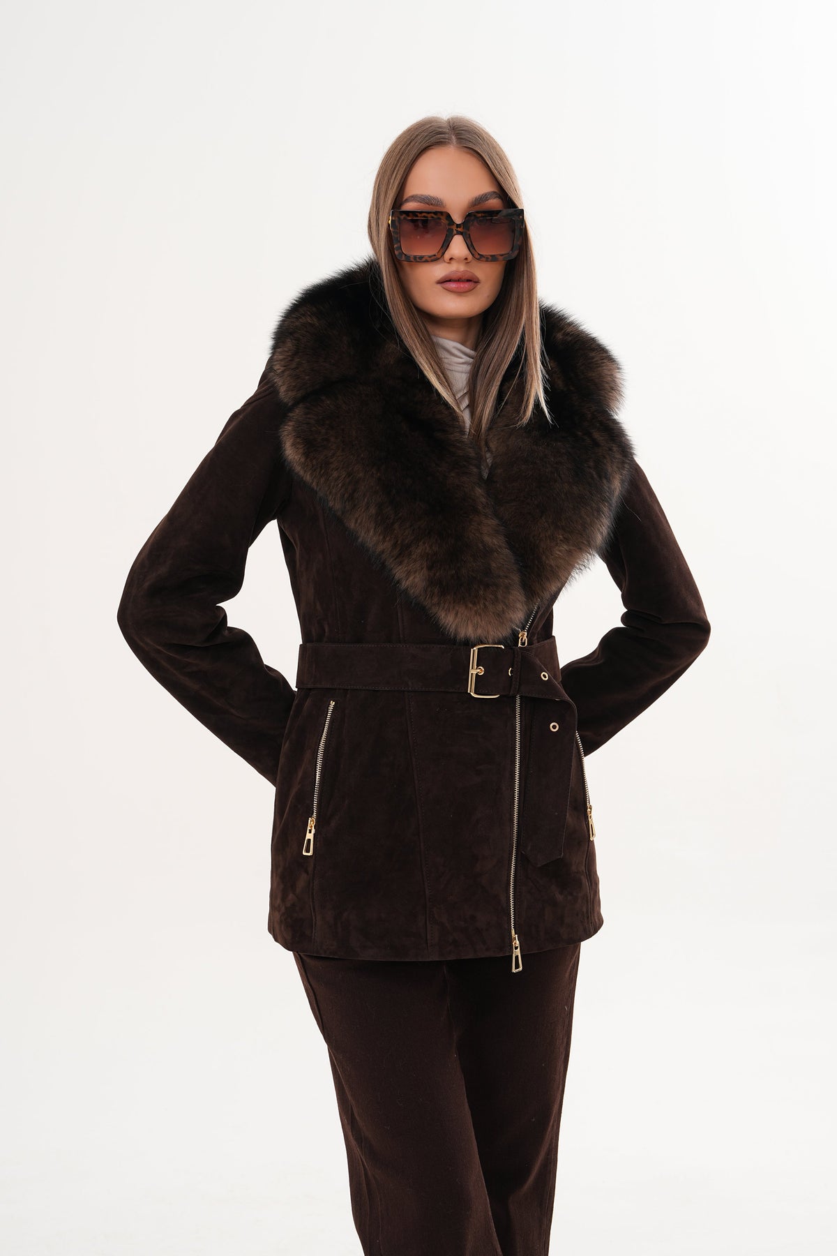 Vinci Leather The Alessia Brown Leather & Fox Fur Women Jacket – product view 13