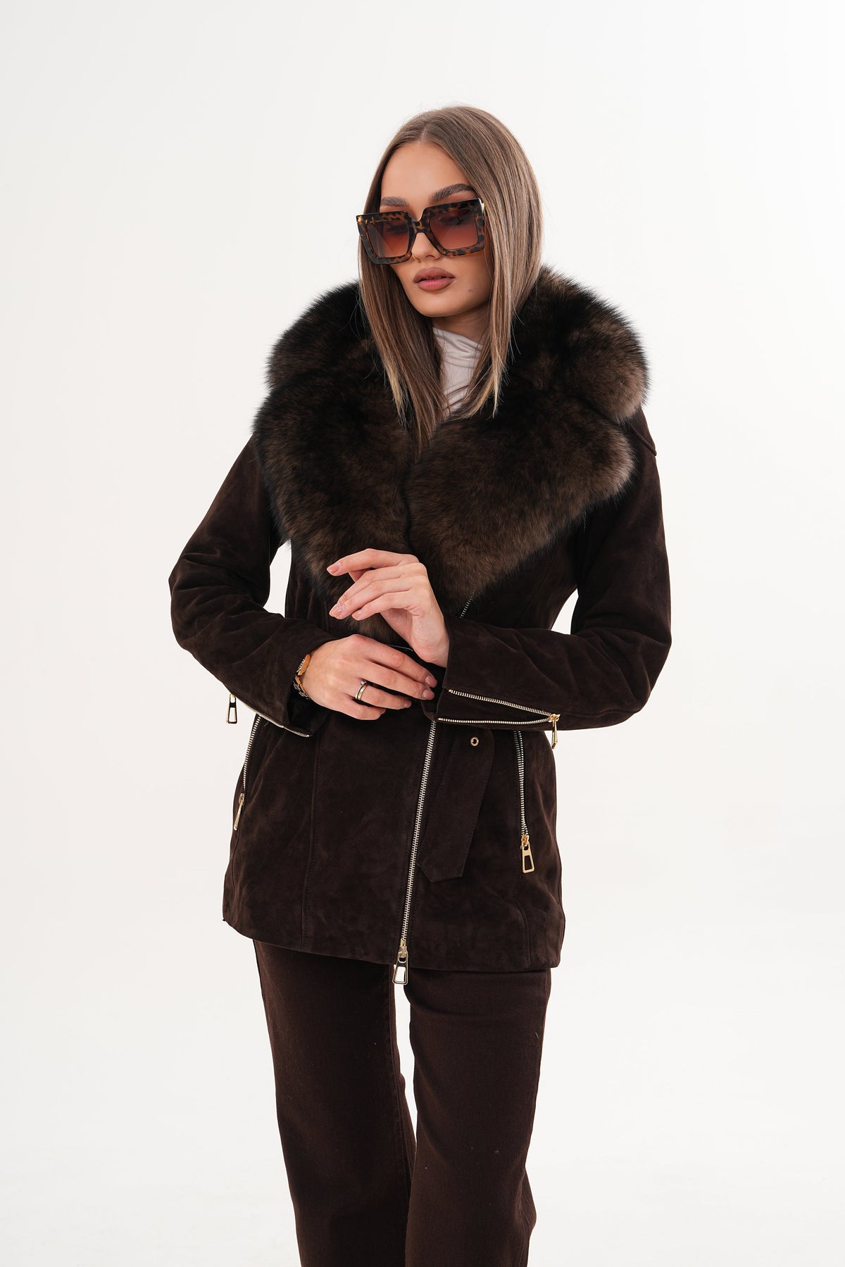 Vinci Leather The Alessia Brown Leather & Fox Fur Women Jacket – product view 18