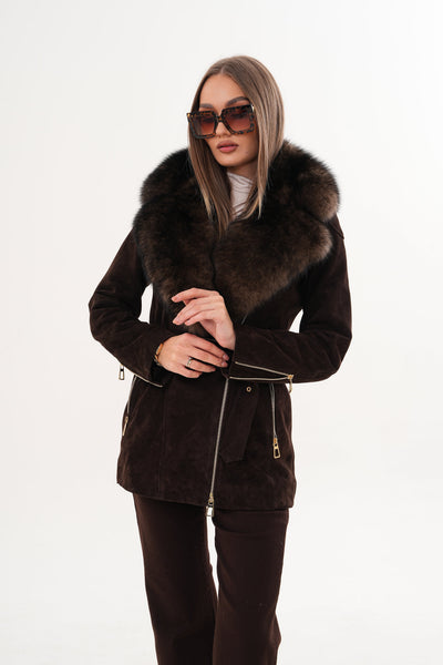 Vinci Leather The Alessia Brown Leather & Fox Fur Women Jacket – product view 18