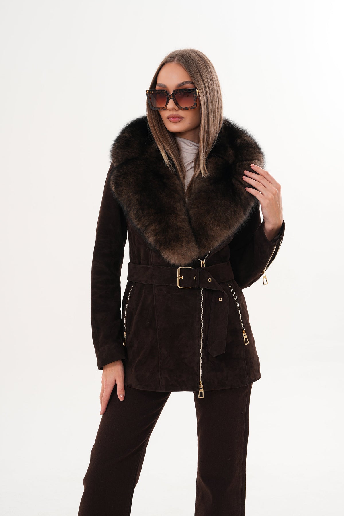 Vinci Leather The Alessia Brown Leather & Fox Fur Women Jacket – product view 17