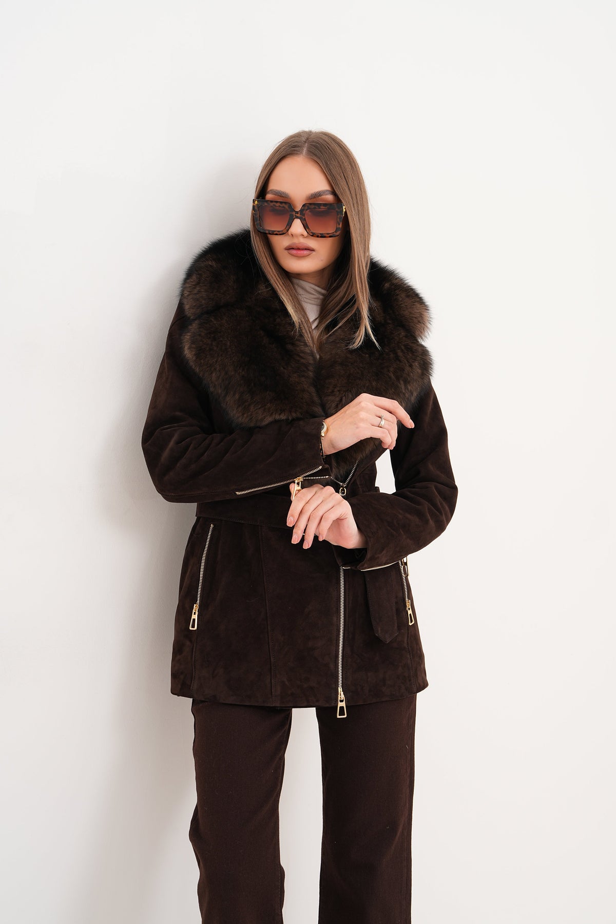 Vinci Leather The Alessia Brown Leather & Fox Fur Women Jacket – product view 16