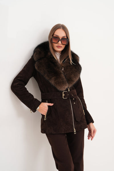 Vinci Leather The Alessia Brown Leather & Fox Fur Women Jacket – product view 15