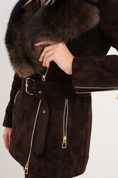Vinci Leather The Alessia Brown Leather & Fox Fur Women Jacket – product view 4
