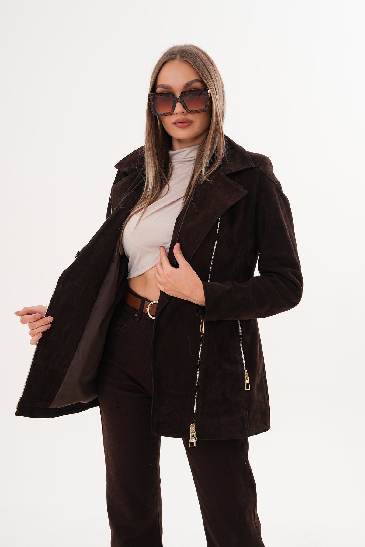 Vinci Leather The Alessia Brown Leather & Fox Fur Women Jacket – product view 6