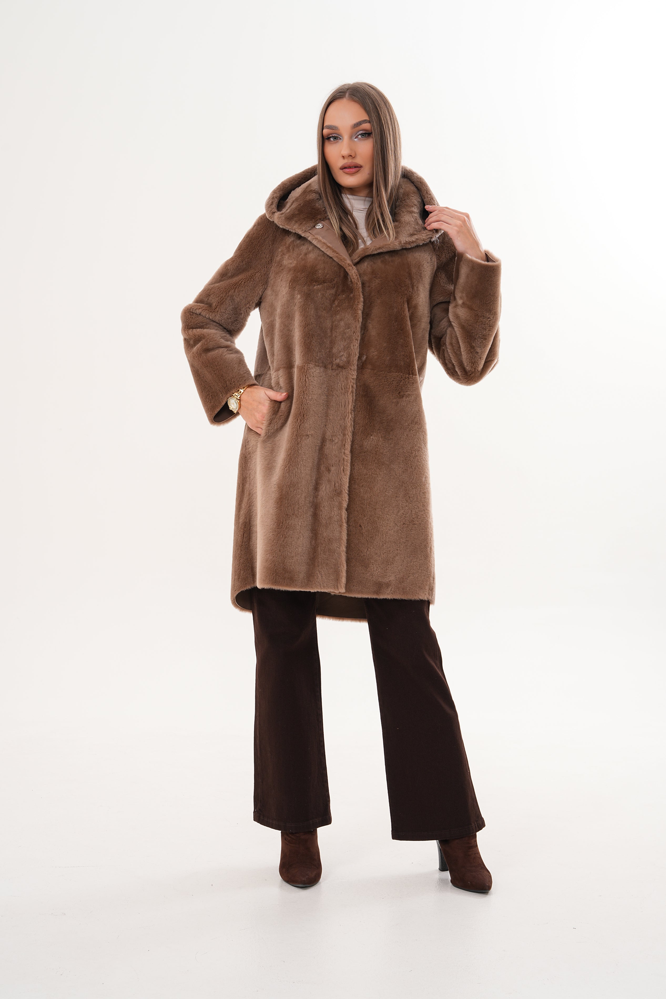 The Aurelia Brown Reversible Shearling Women Leather Jacket