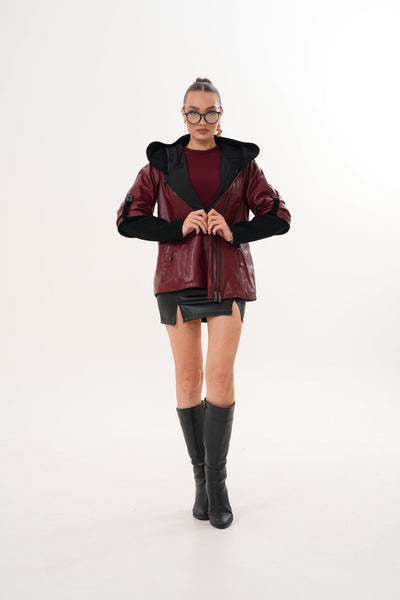 The Hudson Burgundy Leather Women Jacket