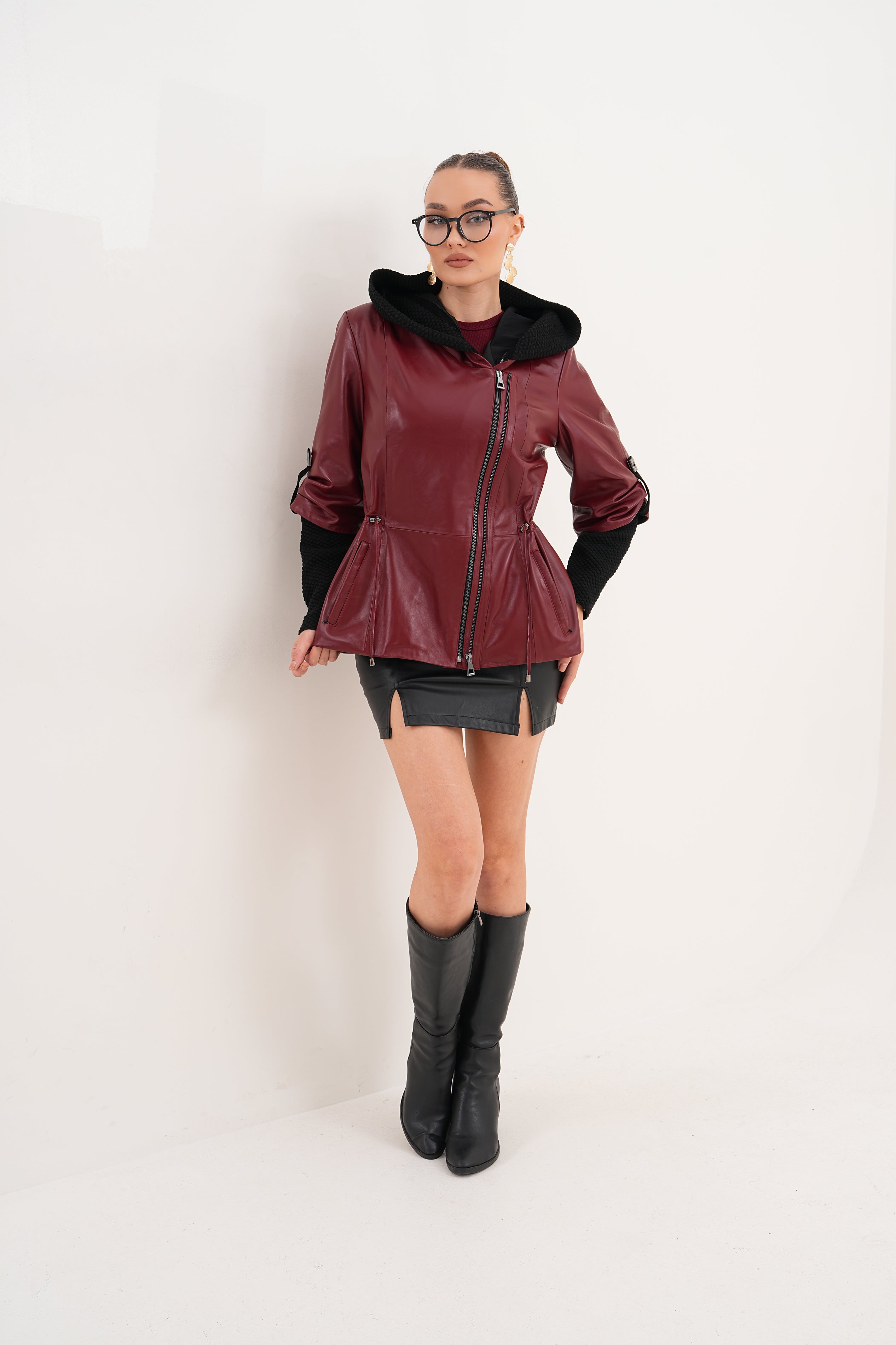 The Hudson Burgundy Leather Women Jacket