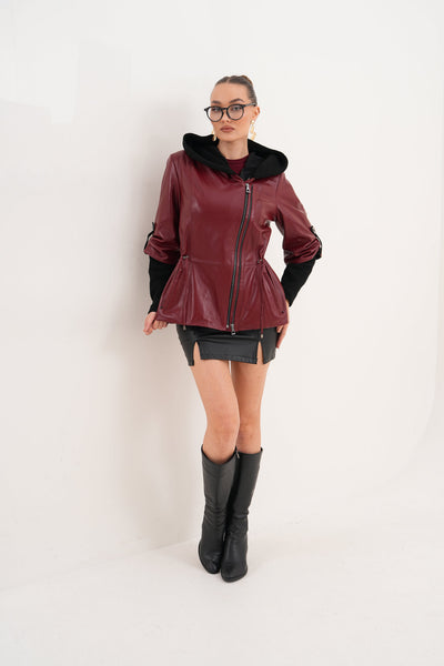 The Hudson Burgundy Leather Women Jacket