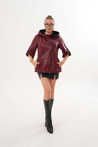 The Hudson Burgundy Leather Women Jacket