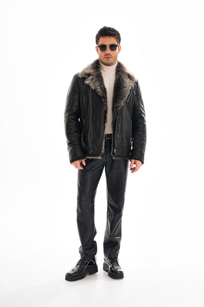 The Cortina Black Shearling Leather Men Jacket
