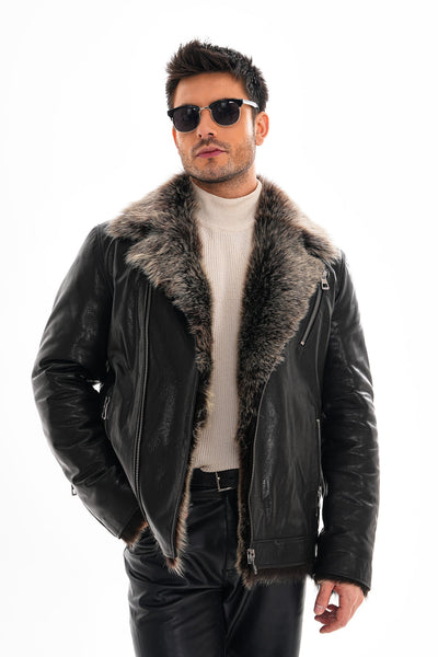 The Cortina Black Shearling Leather Men Jacket