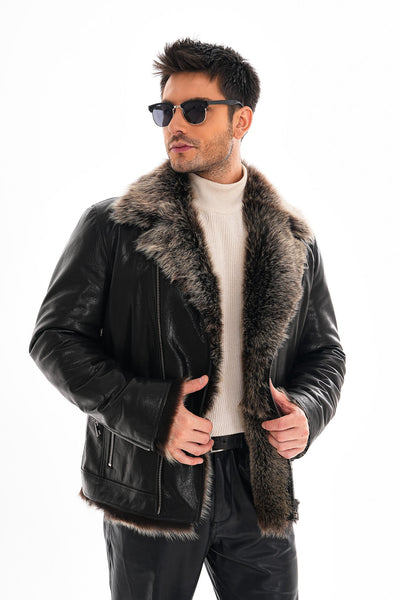 The Cortina Black Shearling Leather Men Jacket