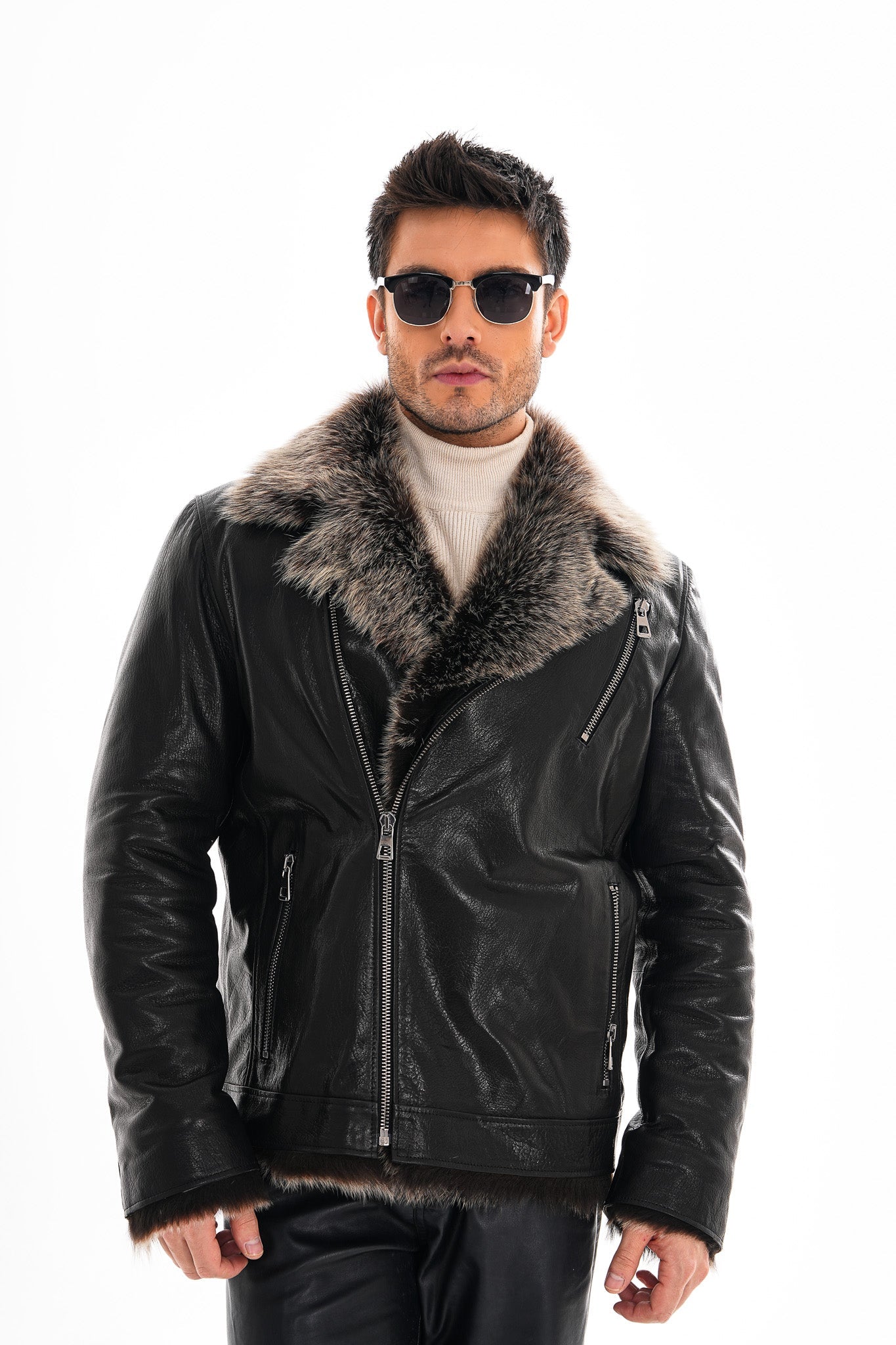 The Cortina Black Shearling Leather Men Jacket