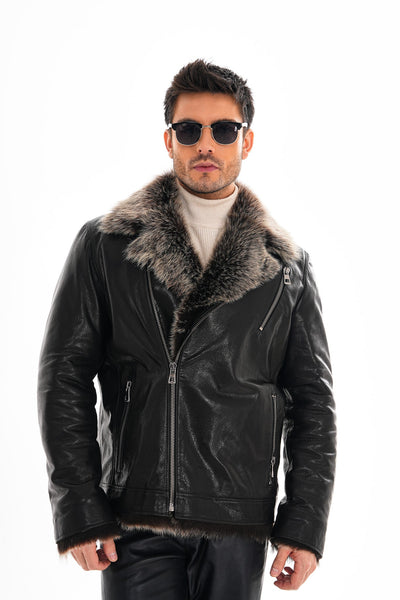 The Cortina Black Shearling Leather Men Jacket
