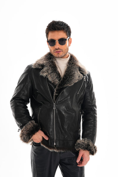 The Cortina Black Shearling Leather Men Jacket