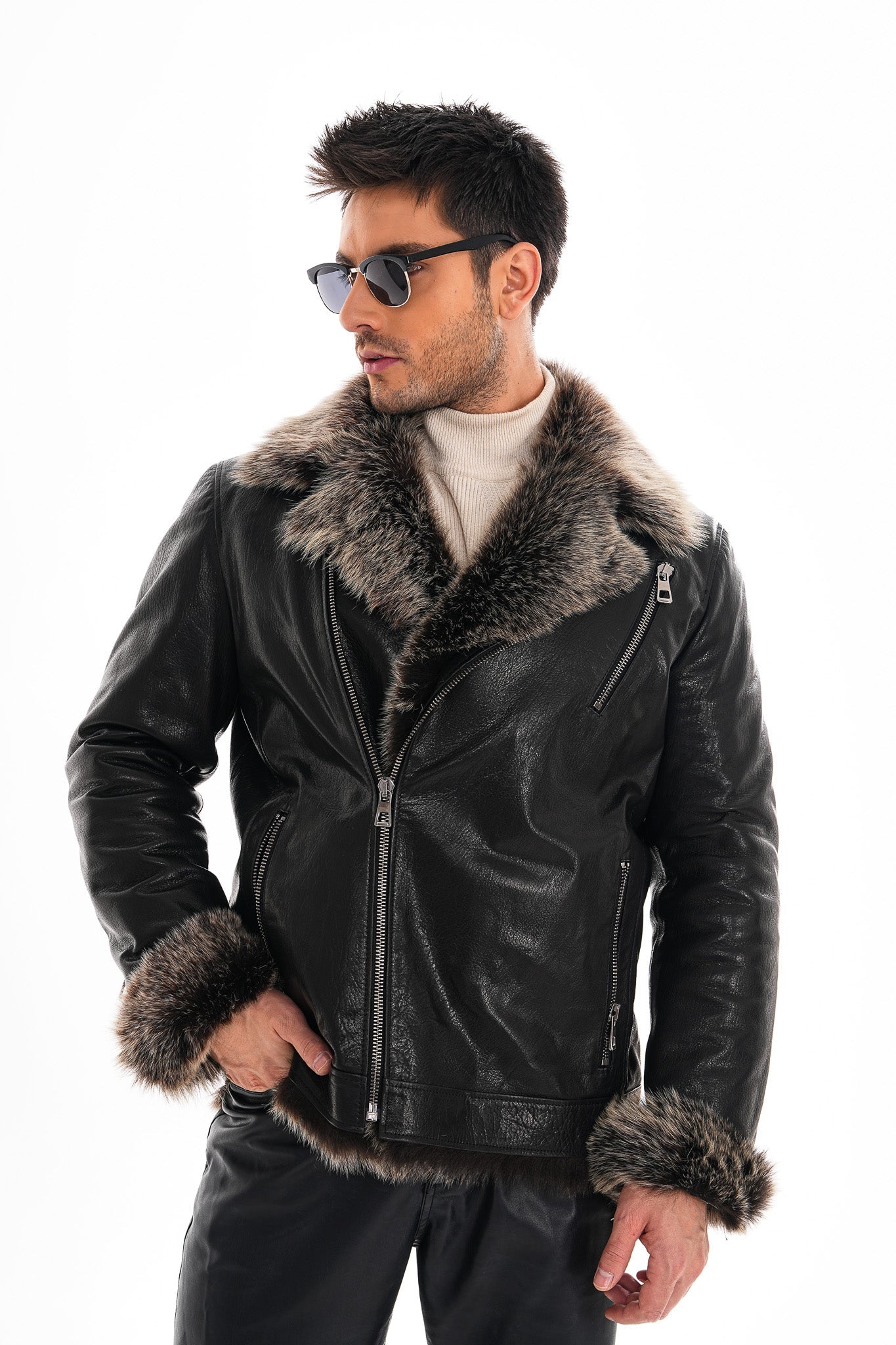 The Cortina Black Shearling Leather Men Jacket