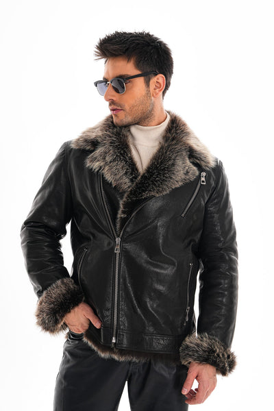 The Cortina Black Shearling Leather Men Jacket