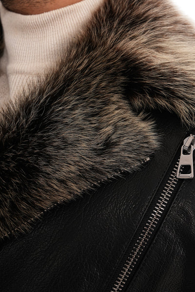 The Cortina Black Shearling Leather Men Jacket