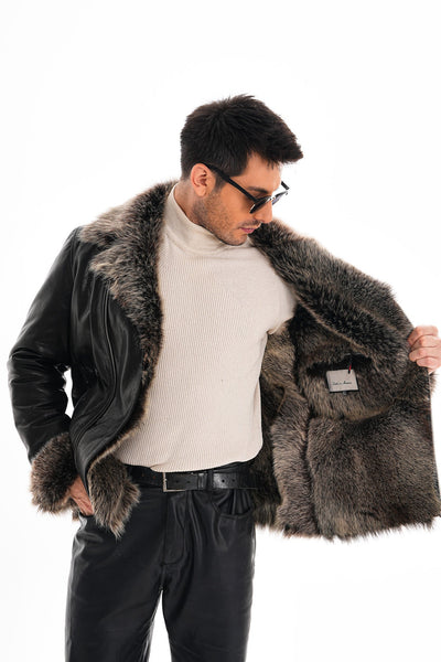 The Cortina Black Shearling Leather Men Jacket
