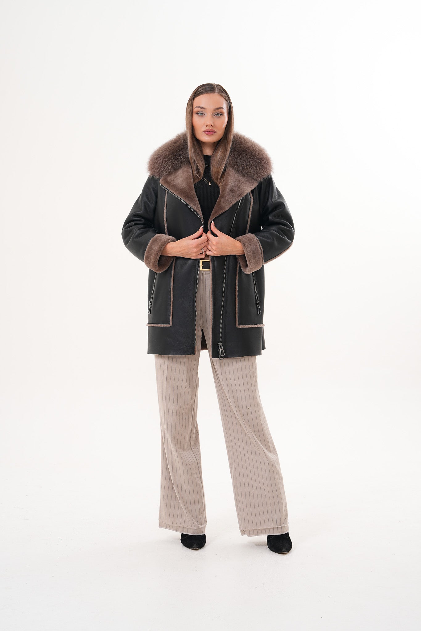 The Avalon Shearling Black Leather Women Jacket