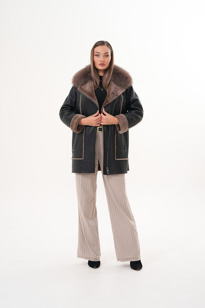 The Avalon Shearling Black Leather Women Jacket
