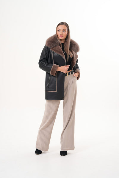 The Avalon Shearling Black Leather Women Jacket