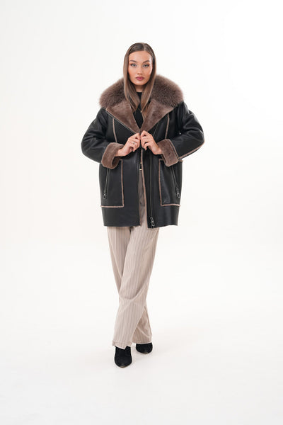 The Avalon Shearling Black Leather Women Jacket