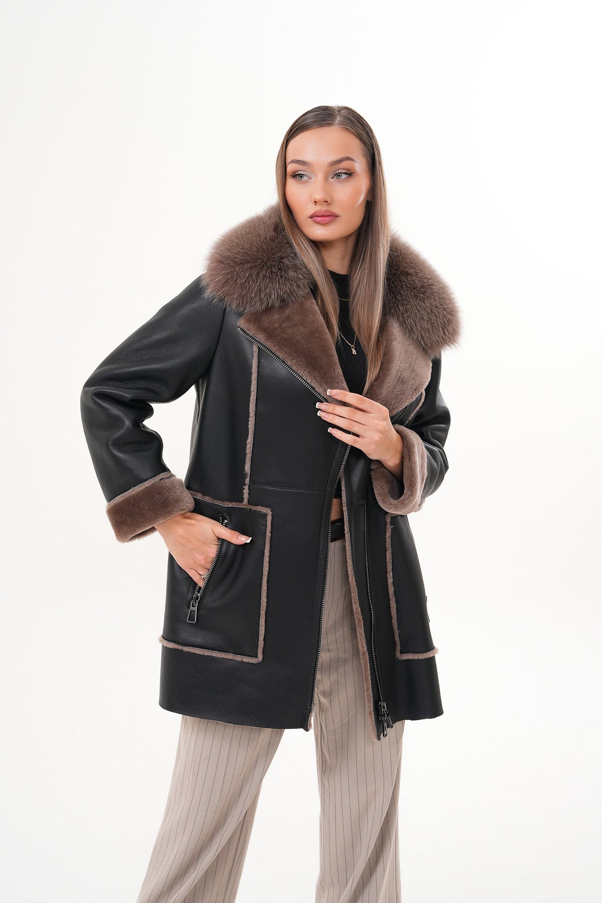 The Avalon Shearling Black Leather Women Jacket