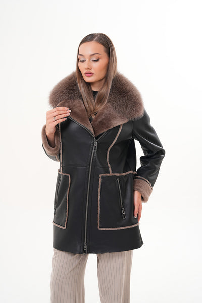 The Avalon Shearling Black Leather Women Jacket