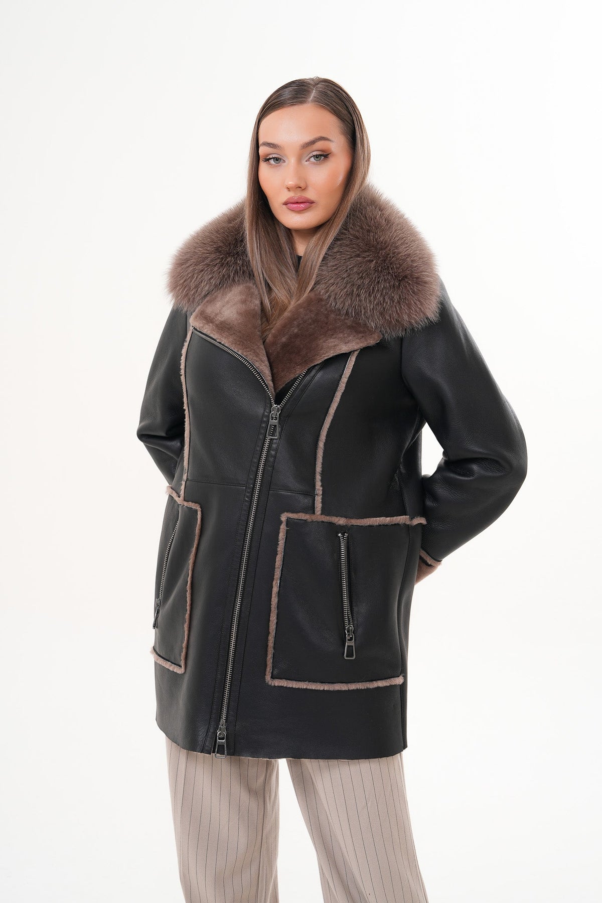 The Avalon Shearling Black Leather Women Jacket