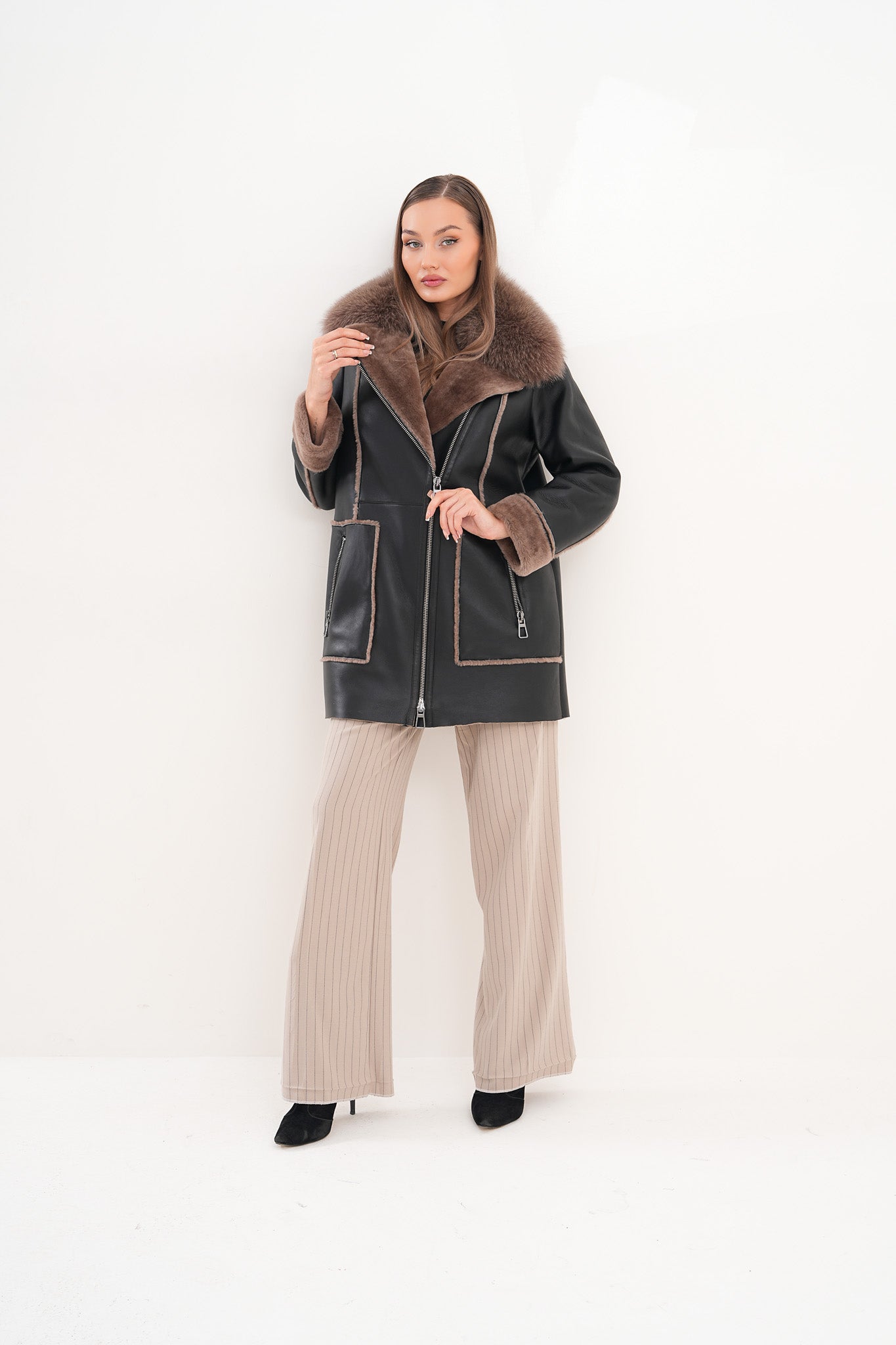 The Avalon Shearling Black Leather Women Jacket