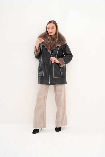 The Avalon Shearling Black Leather Women Jacket
