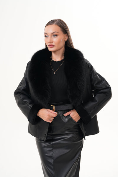 The Estelle Black Shearling Leather Women Jacket