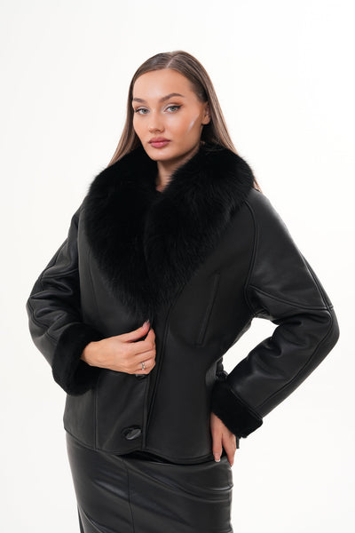 The Estelle Black Shearling Leather Women Jacket