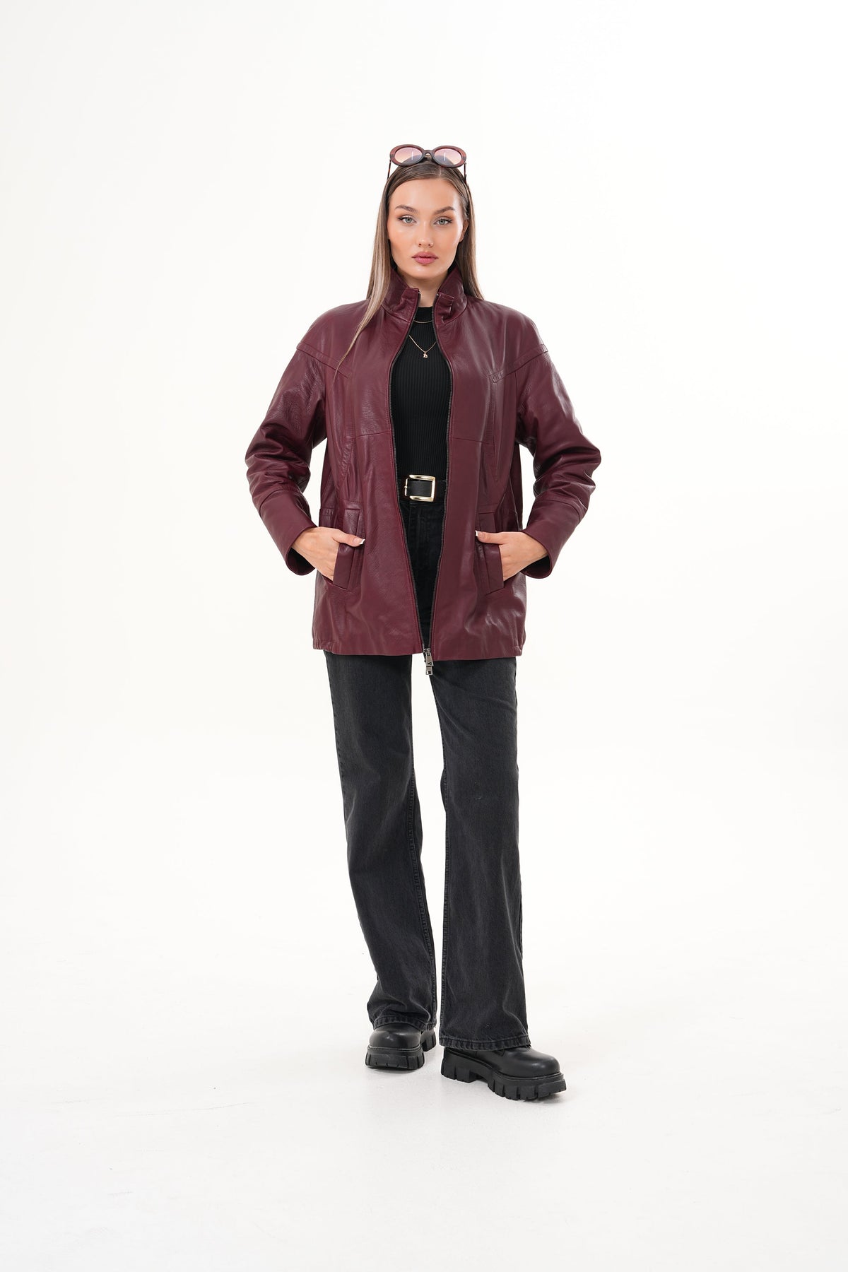 Vinci Leather The Sierra Burgundy Leather Women Jacket – product view 8
