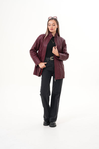 Vinci Leather The Sierra Burgundy Leather Women Jacket – product view 10