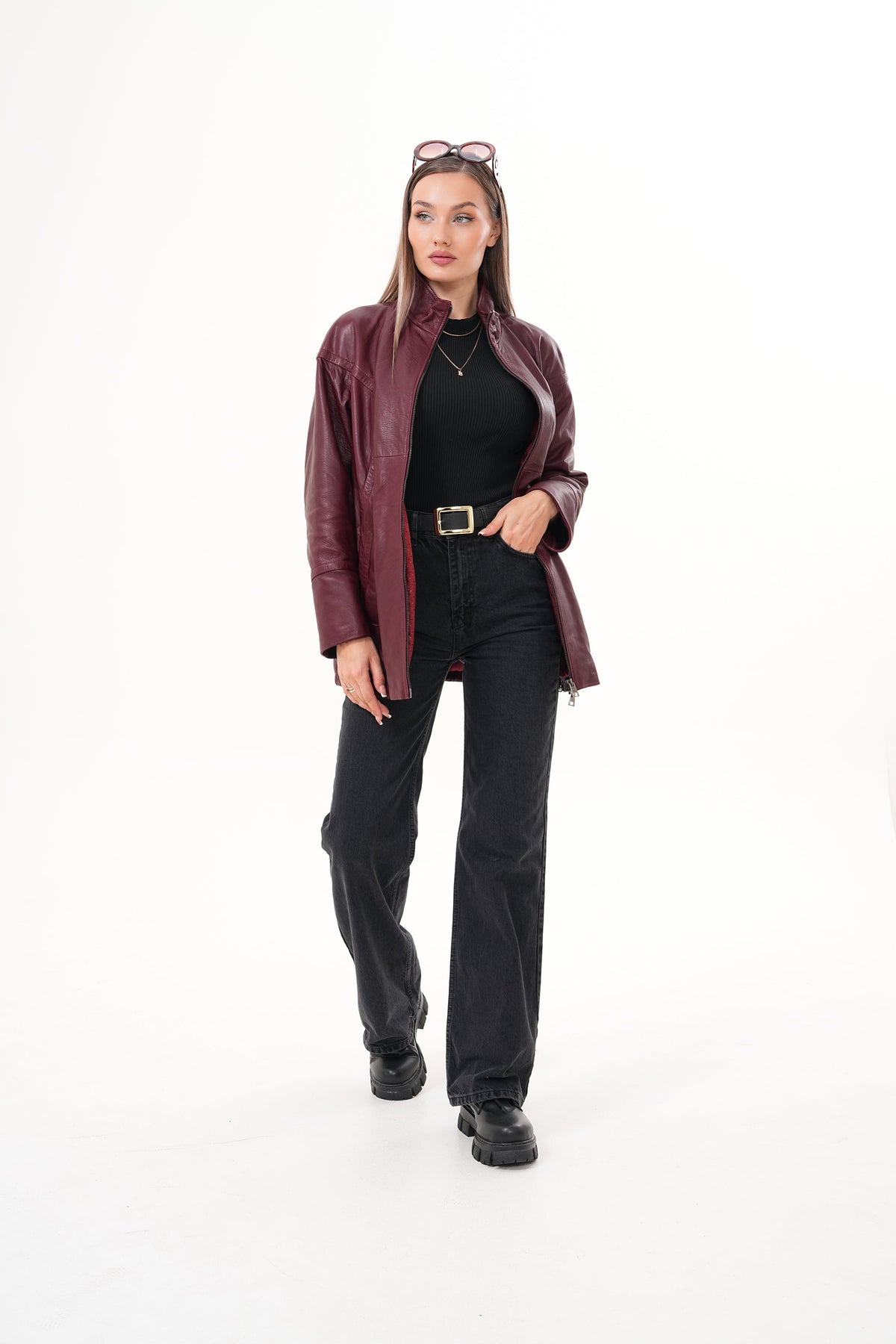 Vinci Leather The Sierra Burgundy Leather Women Jacket – product view 12