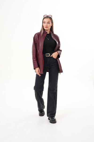 Vinci Leather The Sierra Burgundy Leather Women Jacket – product view 12