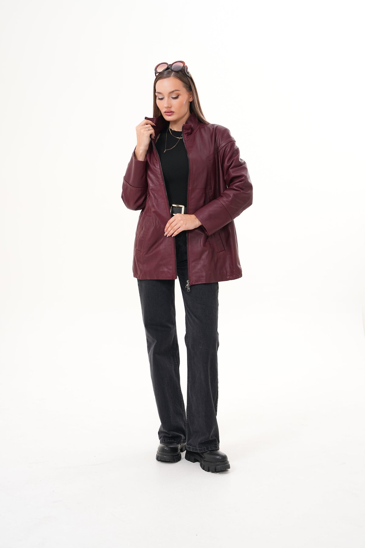 Vinci Leather The Sierra Burgundy Leather Women Jacket – product view 13
