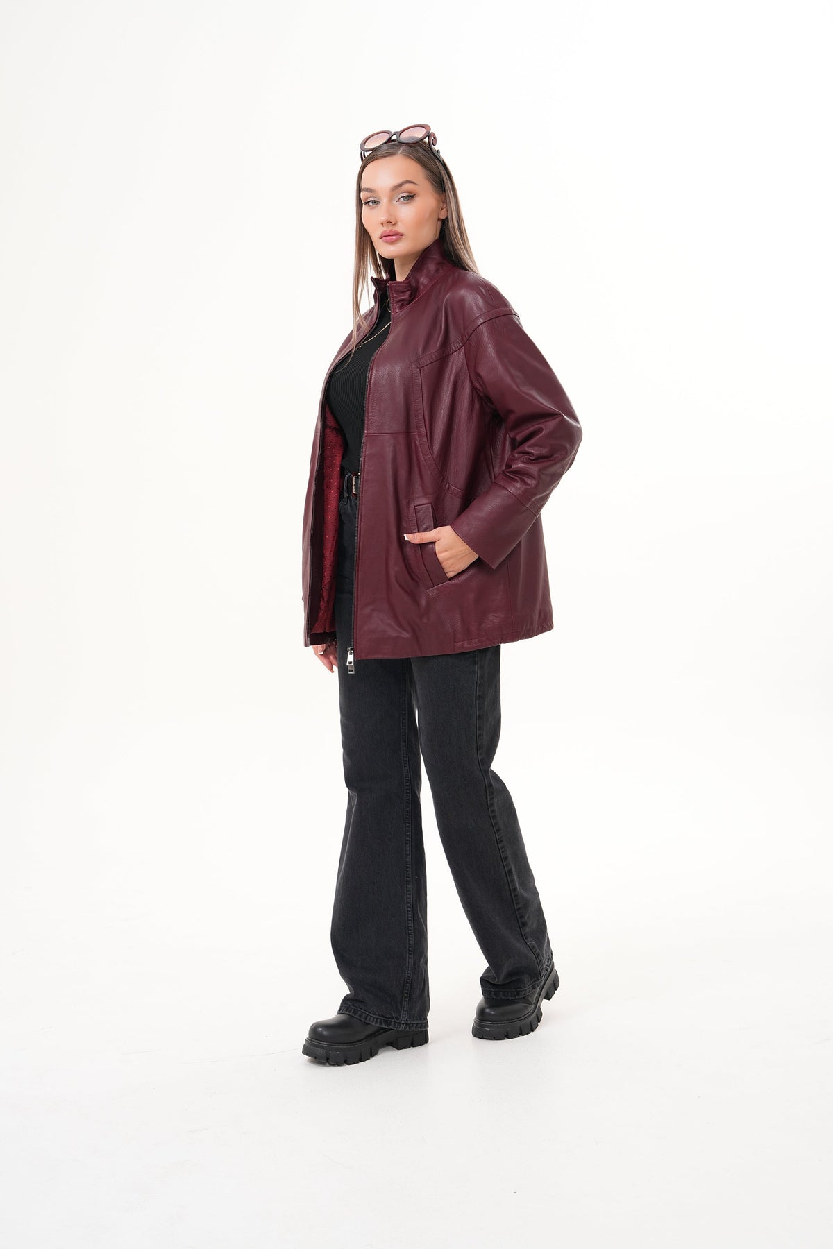 Vinci Leather The Sierra Burgundy Leather Women Jacket – product view 5