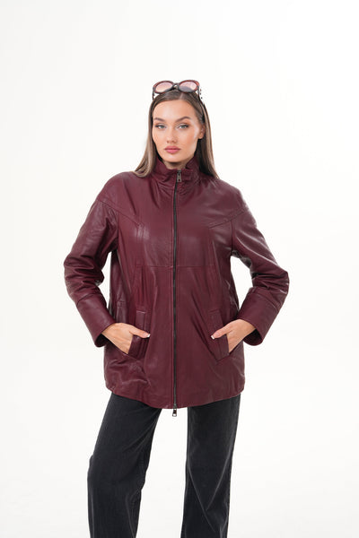 Vinci Leather The Sierra Burgundy Leather Women Jacket – product view 14