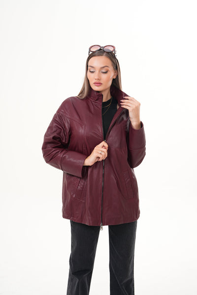 Vinci Leather The Sierra Burgundy Leather Women Jacket – product view 7