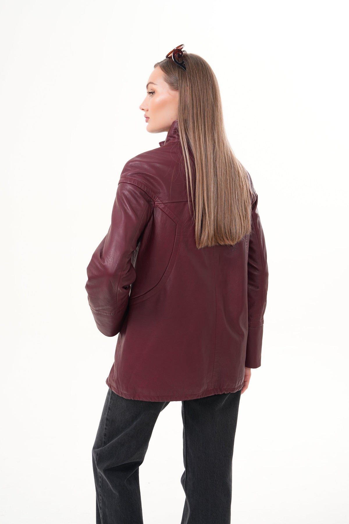Vinci Leather The Sierra Burgundy Leather Women Jacket – product view 2