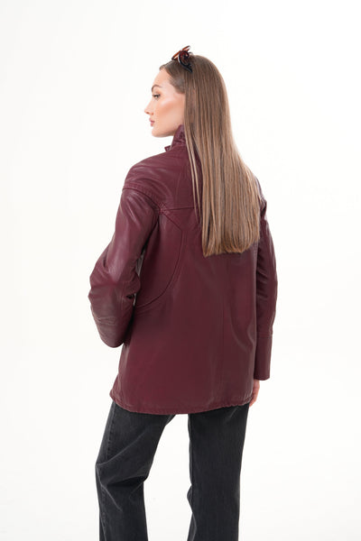 Vinci Leather The Sierra Burgundy Leather Women Jacket – product view 2