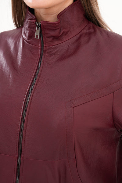 Vinci Leather The Sierra Burgundy Leather Women Jacket – product view 3