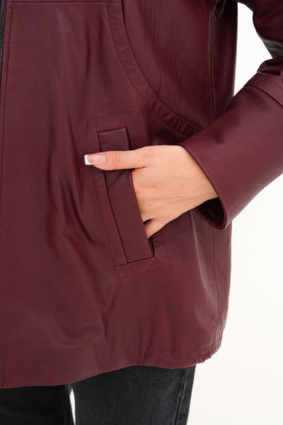 Vinci Leather The Sierra Burgundy Leather Women Jacket – product view 4
